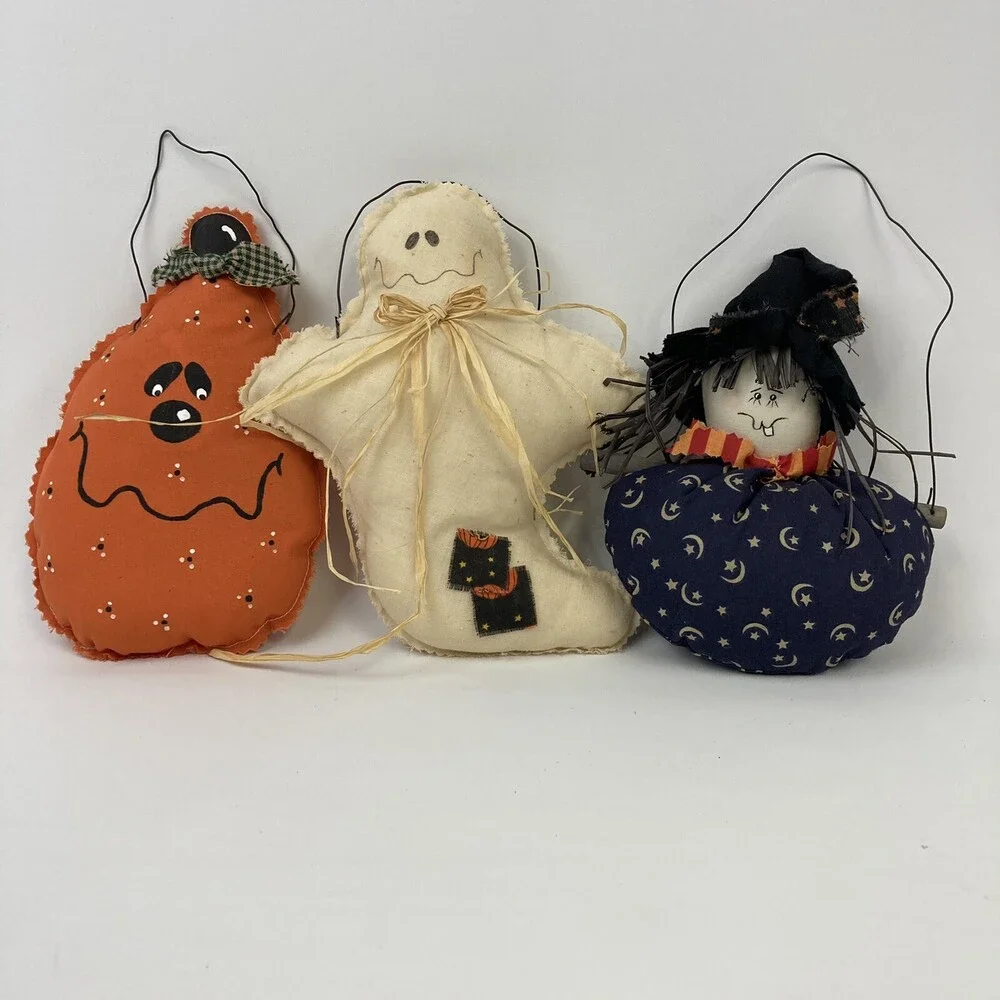 VTG Retro Primitive Farmhouse Plush Stuffed Halloween Ornaments Witch